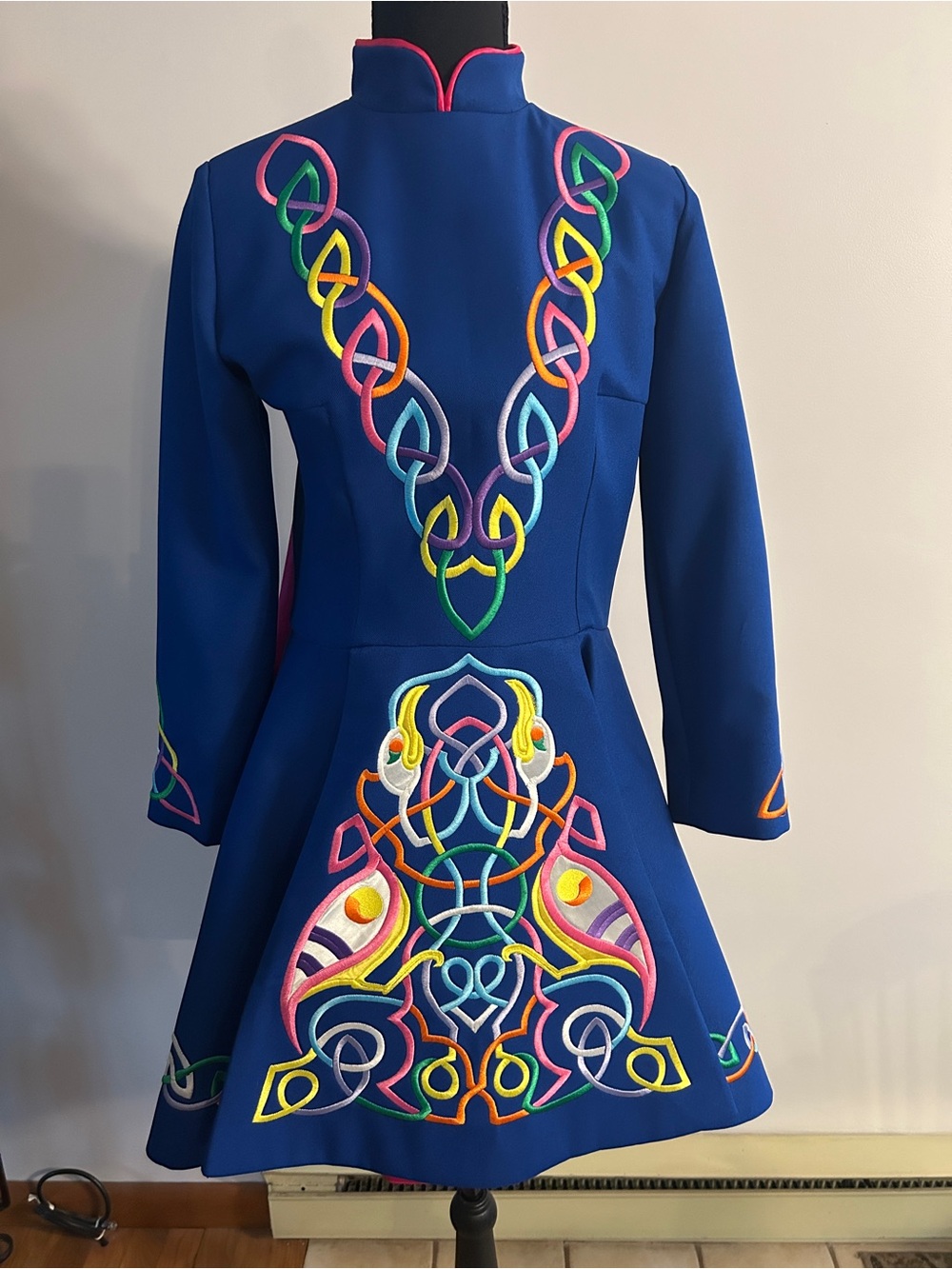 Blue Embroidered Fit-and-Flare Irish Step Dance Dress